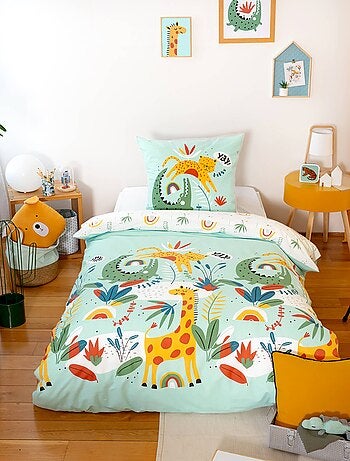 Parure de lit coton réversible imprimé savane / arc-en-ciel 1 place 140 x 200cm Tanzania