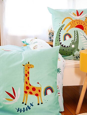 Parure de lit coton réversible imprimé savane / arc-en-ciel 1 place 140 x 200cm Tanzania