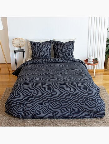 Parure de lit coton réversible imprimé zèbre 2 places noir Zebra