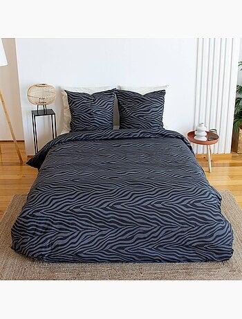Parure de lit coton réversible imprimé zèbre 2 places noir Zebra