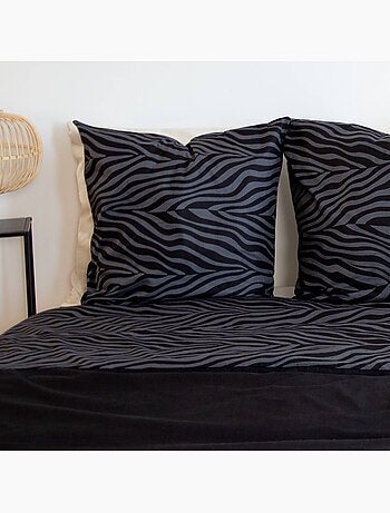 Parure de lit coton réversible imprimé zèbre 2 places noir Zebra