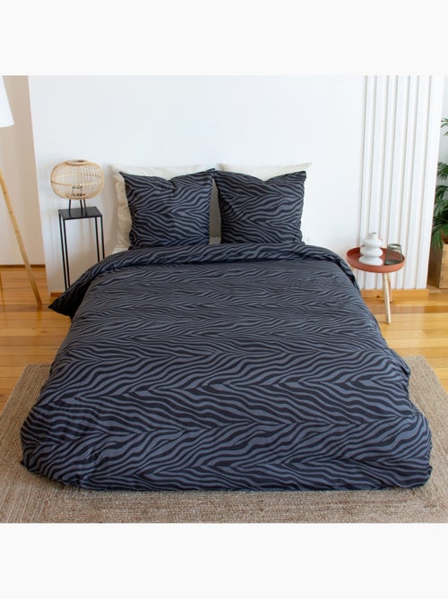 Parure de lit coton réversible imprimé zèbre 2 places noir Zebra - Kiabi