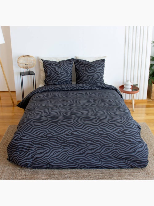 Parure de lit coton réversible imprimé zèbre 2 places noir Zebra - Kiabi
