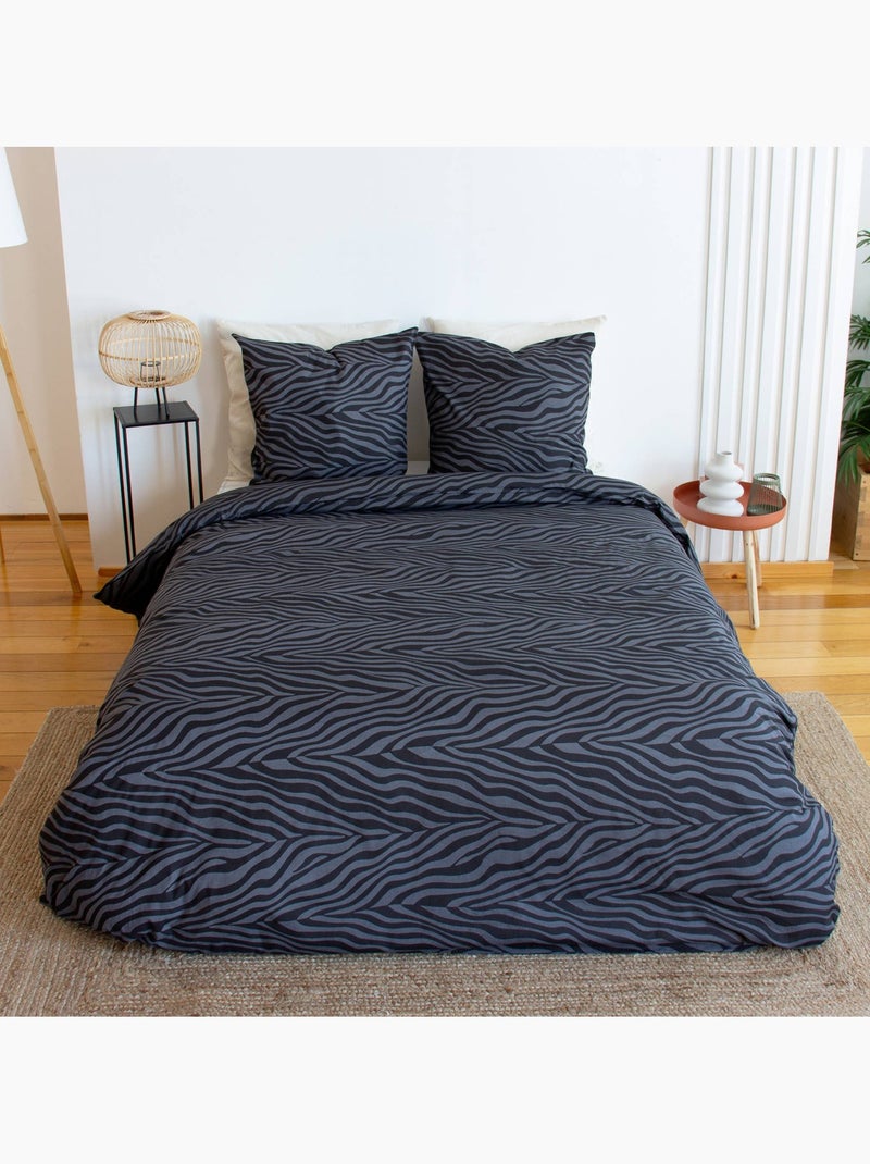 Parure de lit coton réversible imprimé zèbre 2 places noir Zebra Blanc Argenté Noir - Kiabi