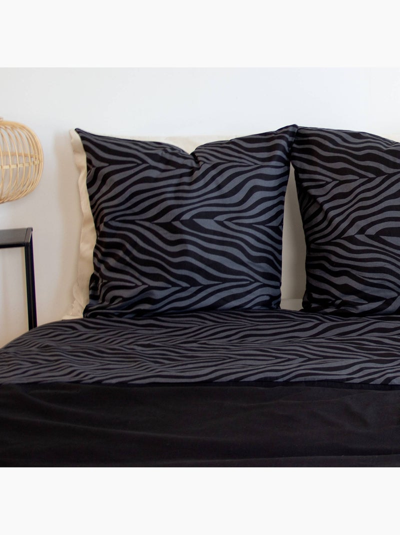 Parure de lit coton réversible imprimé zèbre 2 places noir Zebra Blanc Argenté Noir - Kiabi