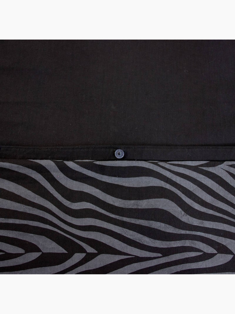 Parure de lit coton réversible imprimé zèbre 2 places noir Zebra Blanc Argenté Noir - Kiabi