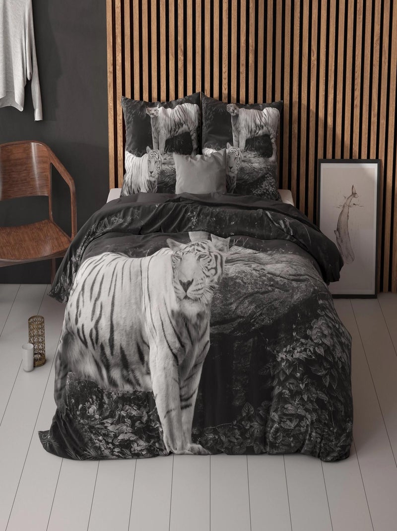 Parure de Lit Coton Tigre Blanc Noir - Kiabi