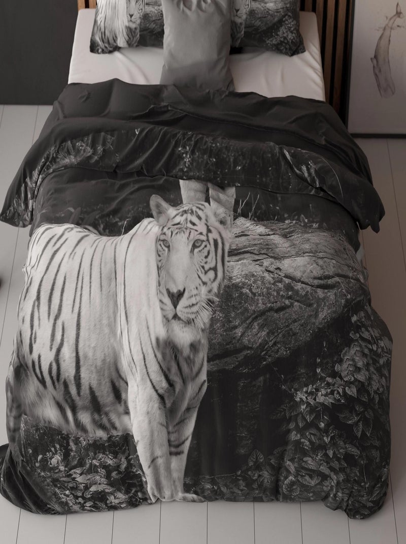 Parure de Lit Coton Tigre Blanc Noir - Kiabi