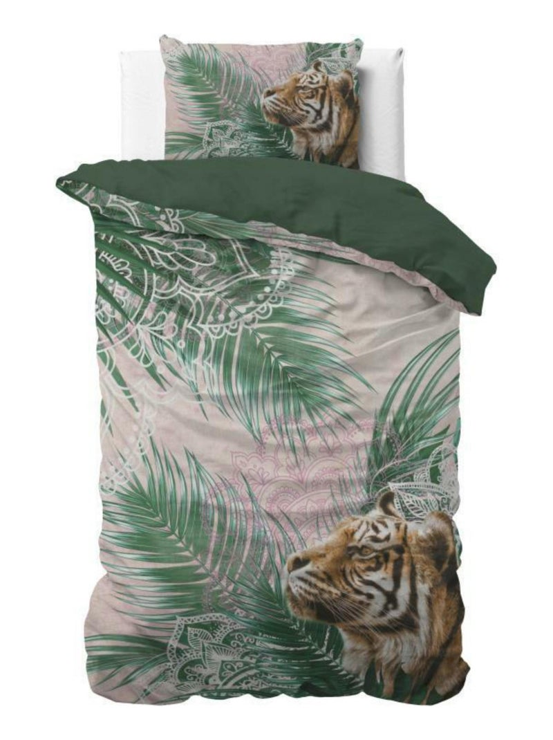 Parure de Lit Coton Tigre et Nature Vert - Kiabi