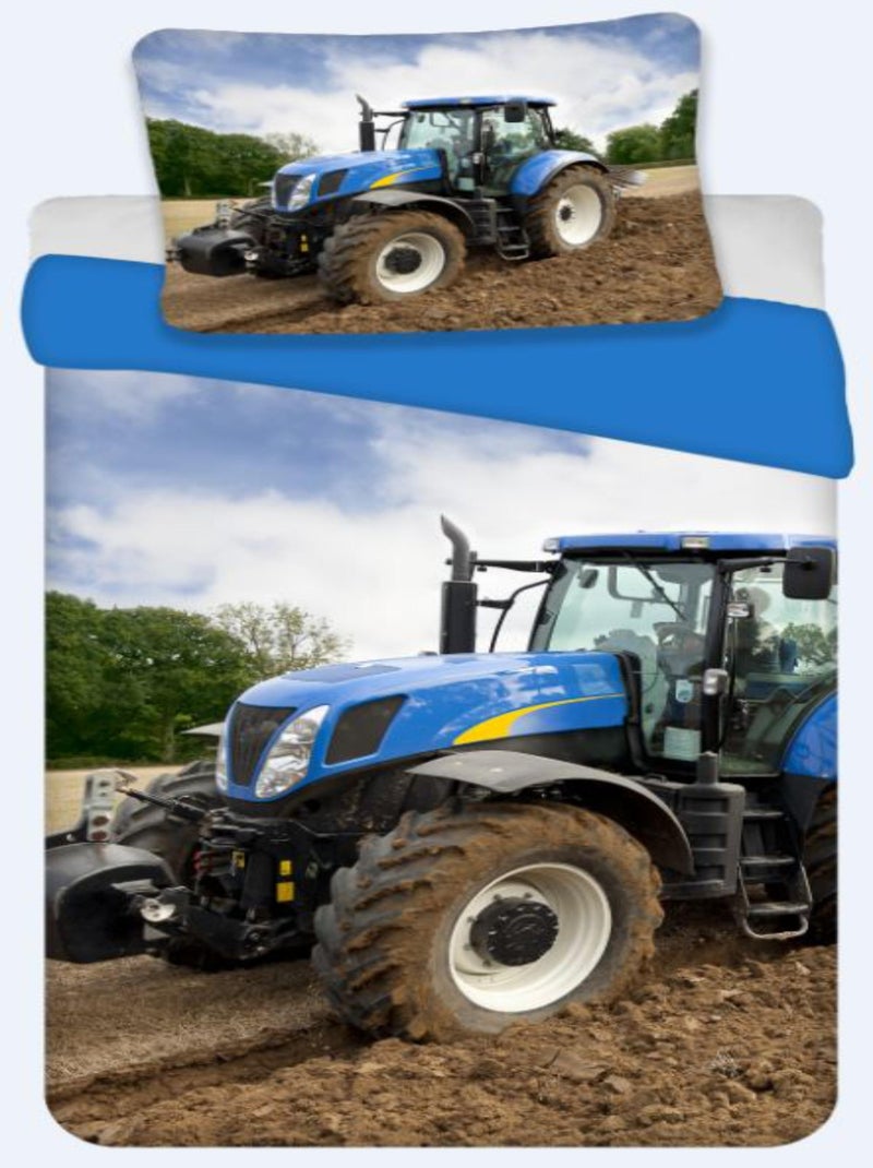 Parure de Lit Coton Tracteur Bleu Bleu - Kiabi