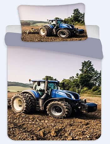 Parure de Lit Coton Tracteur Bleu