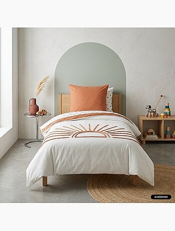 Parure de lit coton tufté réversible imprimé soleil blanc/terracotta 1 place 140 solino
