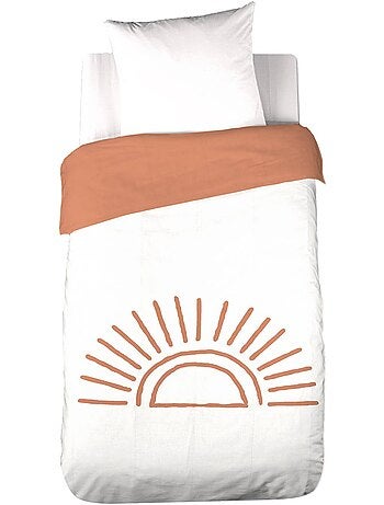 Parure de lit coton tufté réversible imprimé soleil blanc/terracotta 1 place 140 solino