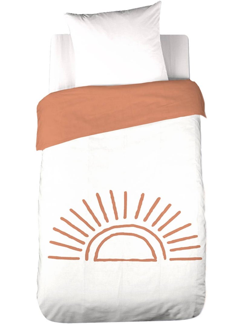 Parure de lit coton tufté réversible imprimé soleil blanc/terracotta 1 place 140 solino N/A - Kiabi
