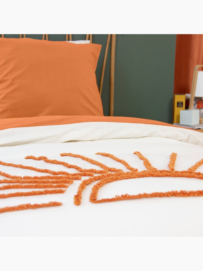 Parure de lit coton tufté réversible imprimé soleil blanc/terracotta 1 place 140 solino N/A - Kiabi