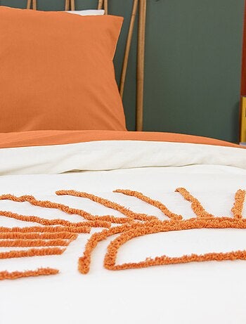 Parure de lit coton tufté réversible imprimé soleil blanc/terracotta 1 place 140 Solino