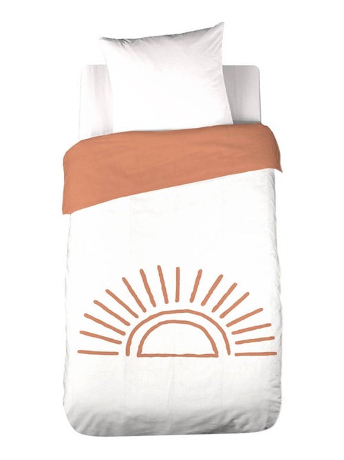 Parure de lit coton tufté réversible imprimé soleil blanc/terracotta 1 place 140 Solino - Kiabi