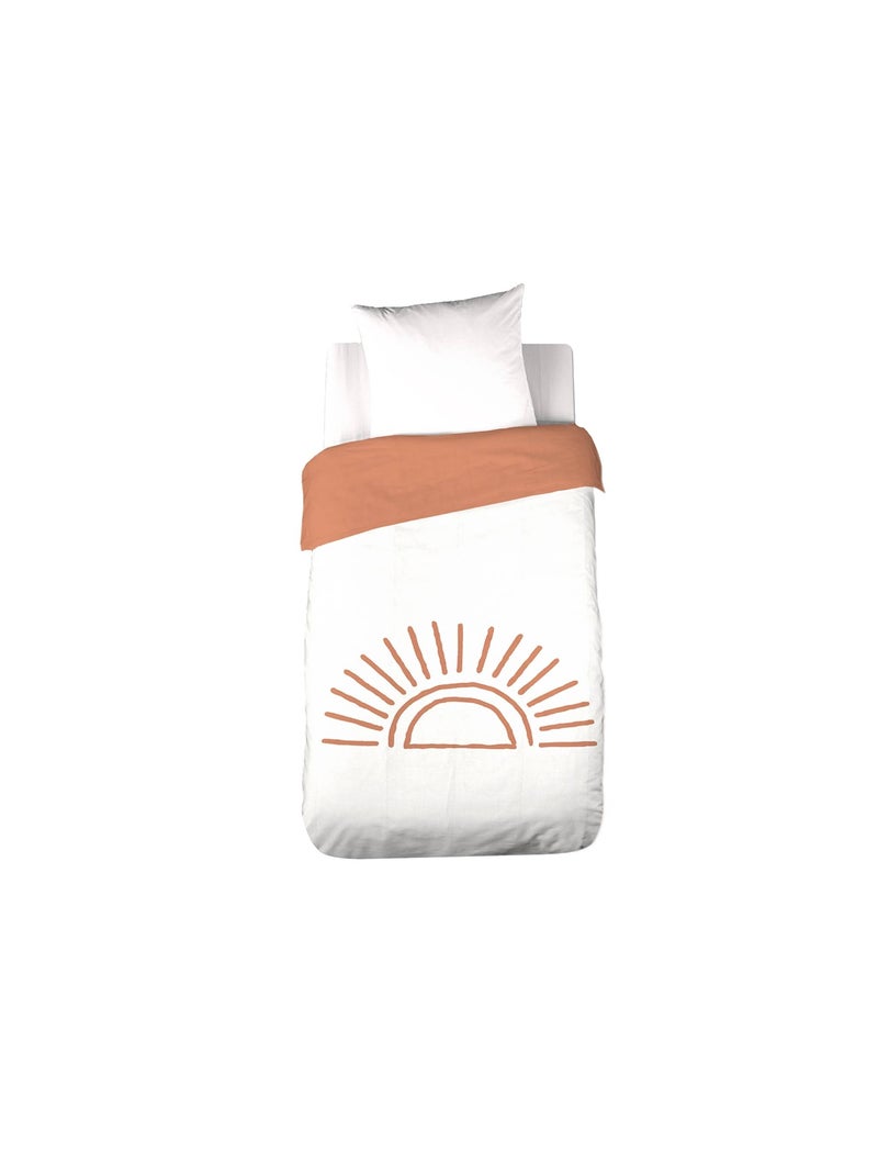 Parure de lit coton tufté réversible imprimé soleil blanc/terracotta 1 place 140 Solino Terracotta - Kiabi