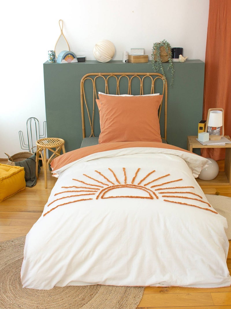 Parure de lit coton tufté réversible imprimé soleil blanc/terracotta 1 place 140 Solino Terracotta - Kiabi