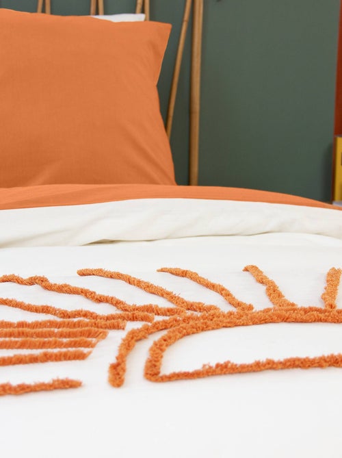 Parure de lit coton tufté réversible imprimé soleil blanc/terracotta 1 place 140 Solino - Kiabi