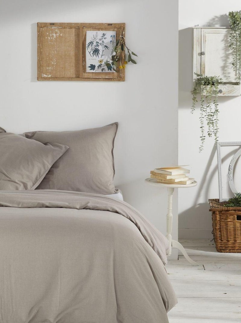 Parure de lit coton uni CHARME Beige - Kiabi