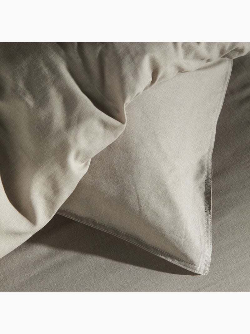 Parure de lit coton uni CHARME Beige - Kiabi