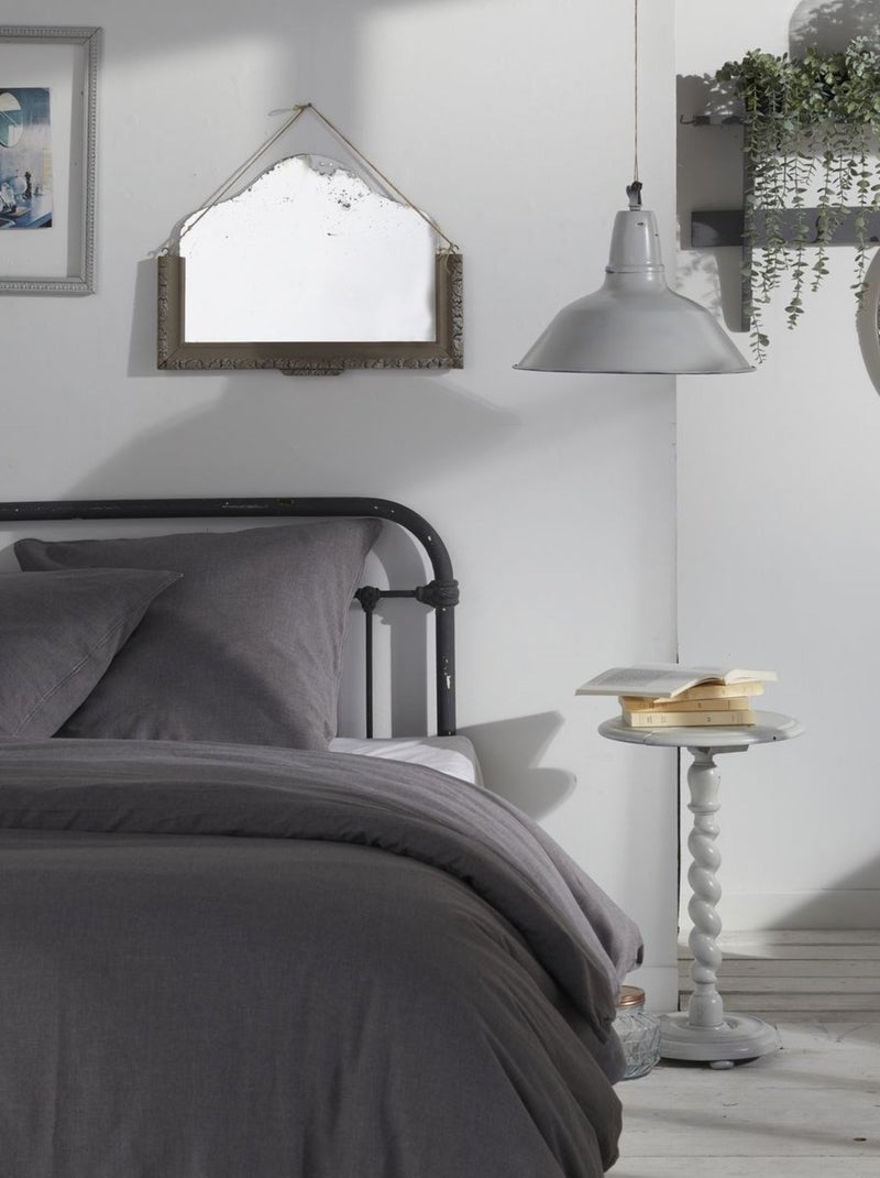 Parure de lit coton uni CHARME gris anthracite - Kiabi
