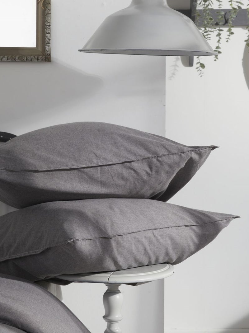 Parure de lit coton uni CHARME gris anthracite - Kiabi