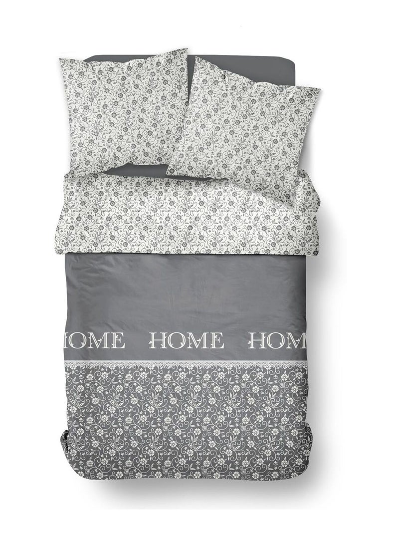 Parure de lit coton uni CHARME gris anthracite - Kiabi