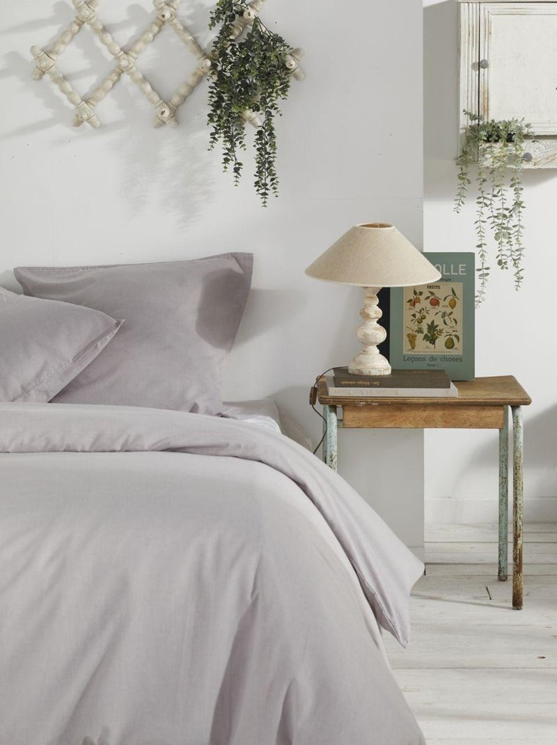 Parure de lit coton uni CHARME Gris clair - Kiabi