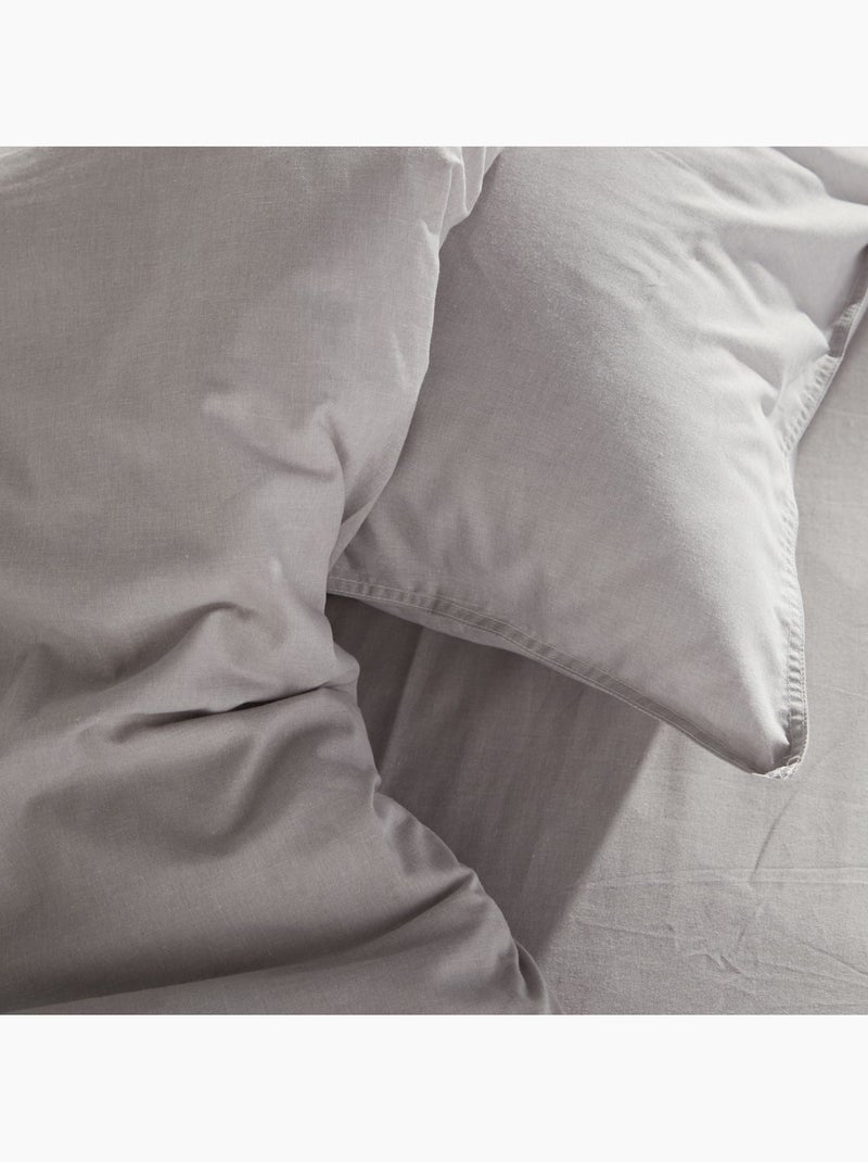 Parure de lit coton uni CHARME Gris clair - Kiabi