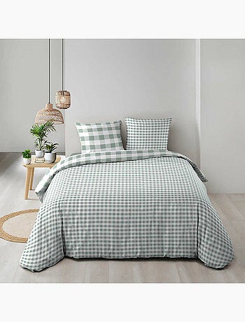 Parure de lit 3 pièces en coton à carreaux housse + taies