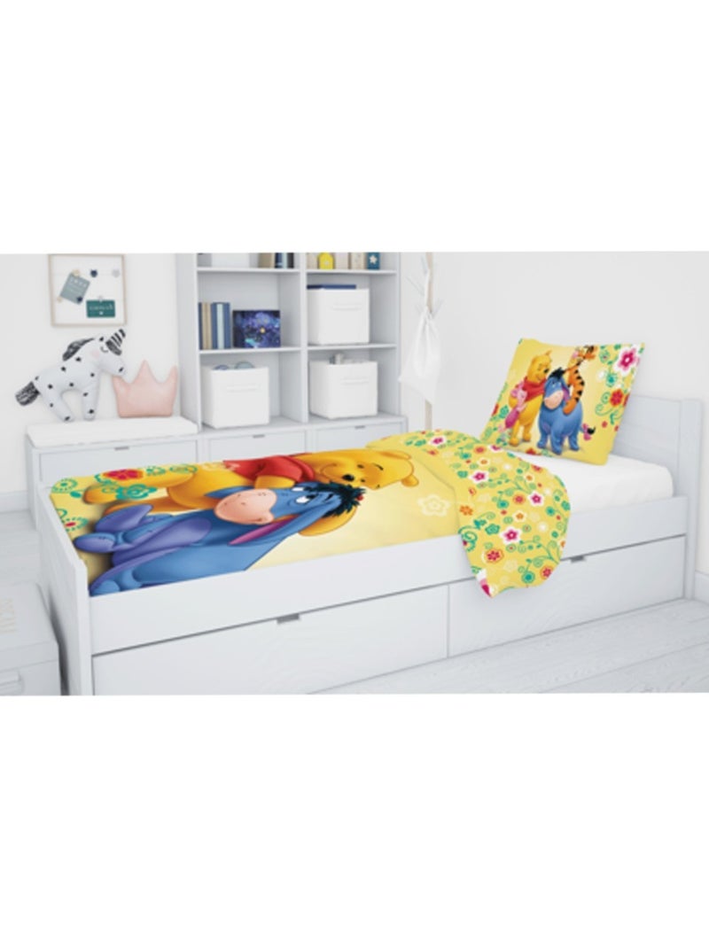 Parure de lit coton Winnie L'ourson et ses amis 100x135 cm - Housse de couette + taie Jaune - Kiabi