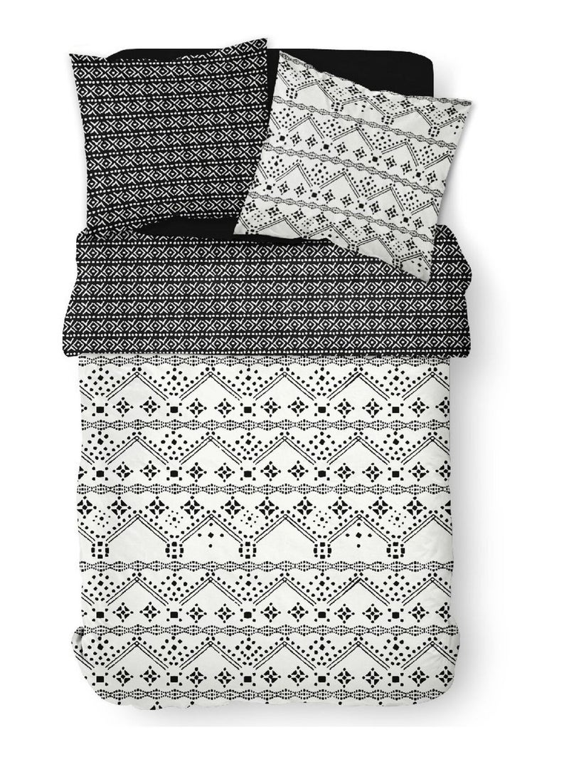 Parure de lit coton zippée 2 personnes imprimé ethnique MAWIRA Blanc - Kiabi