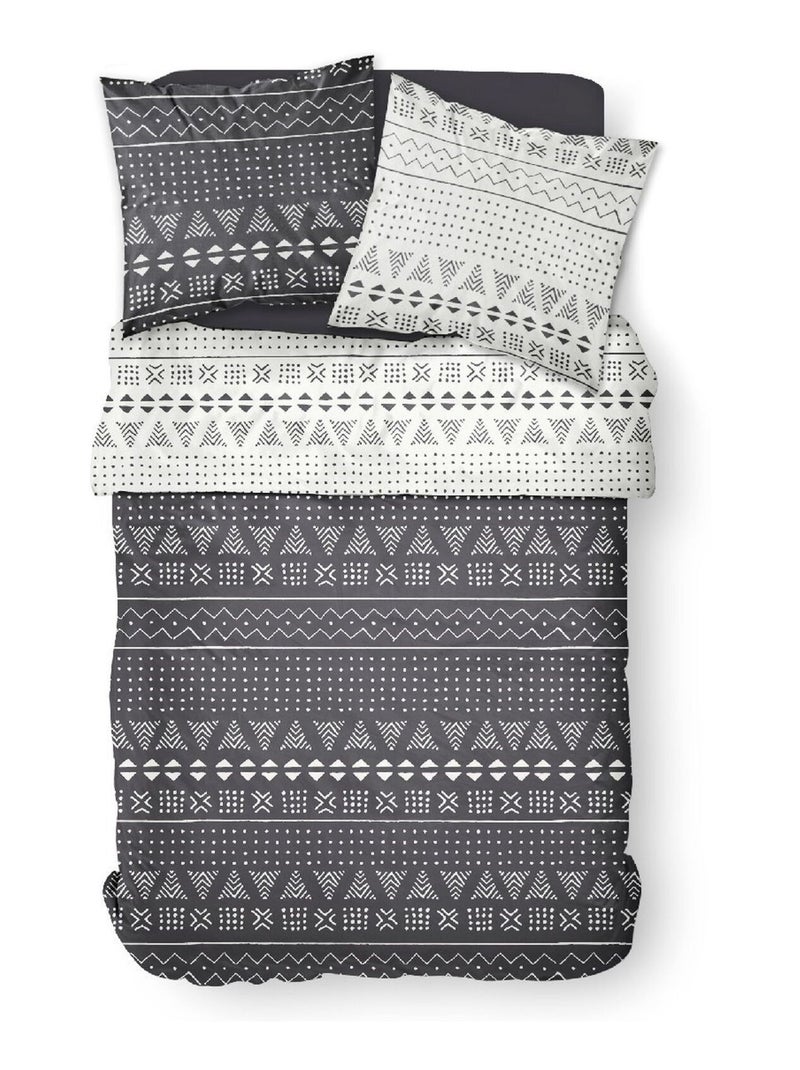 Parure de lit coton zippée 2 personnes imprimé ethnique MAWIRA Blanc - Kiabi