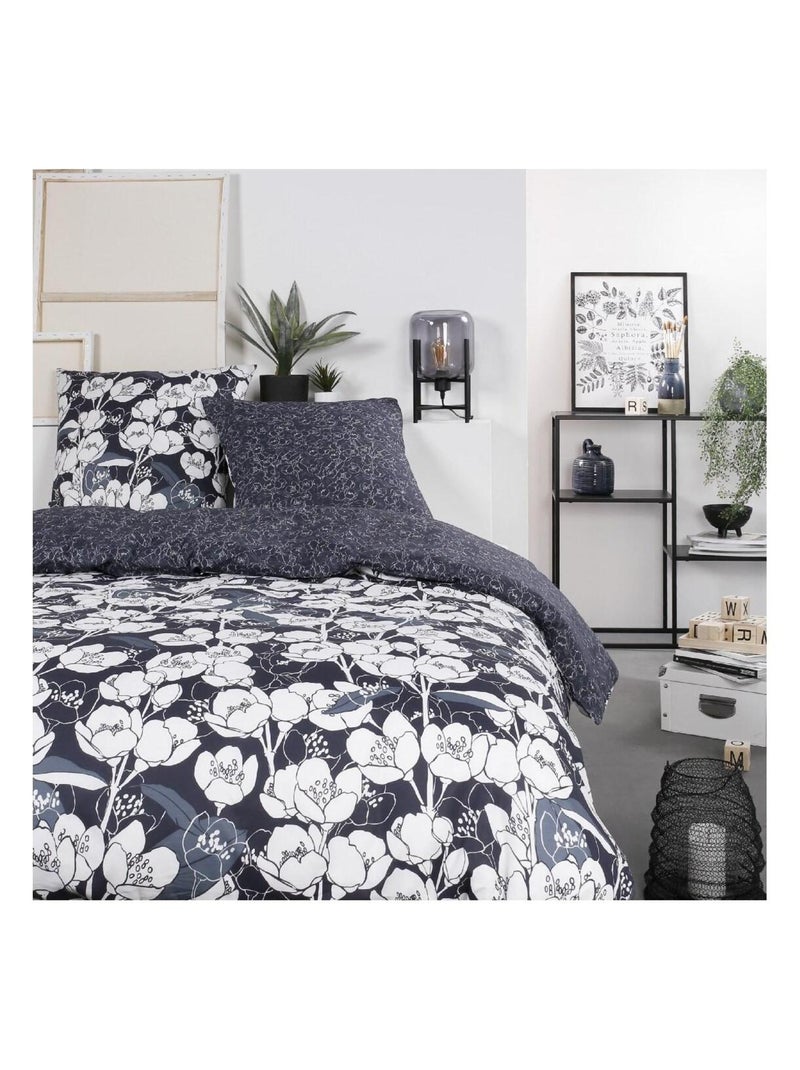Parure de lit coton zippée 2 personnes imprimé floral MAWIRA Bleu - Kiabi