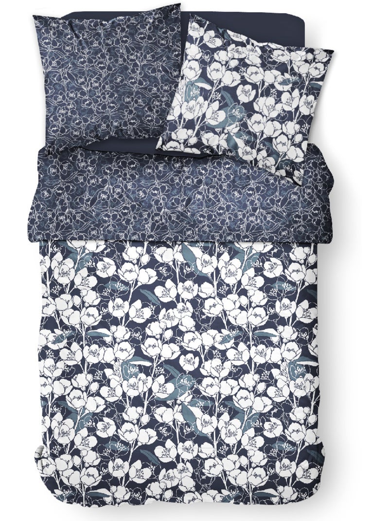 Parure de lit coton zippée 2 personnes imprimé floral MAWIRA Bleu - Kiabi