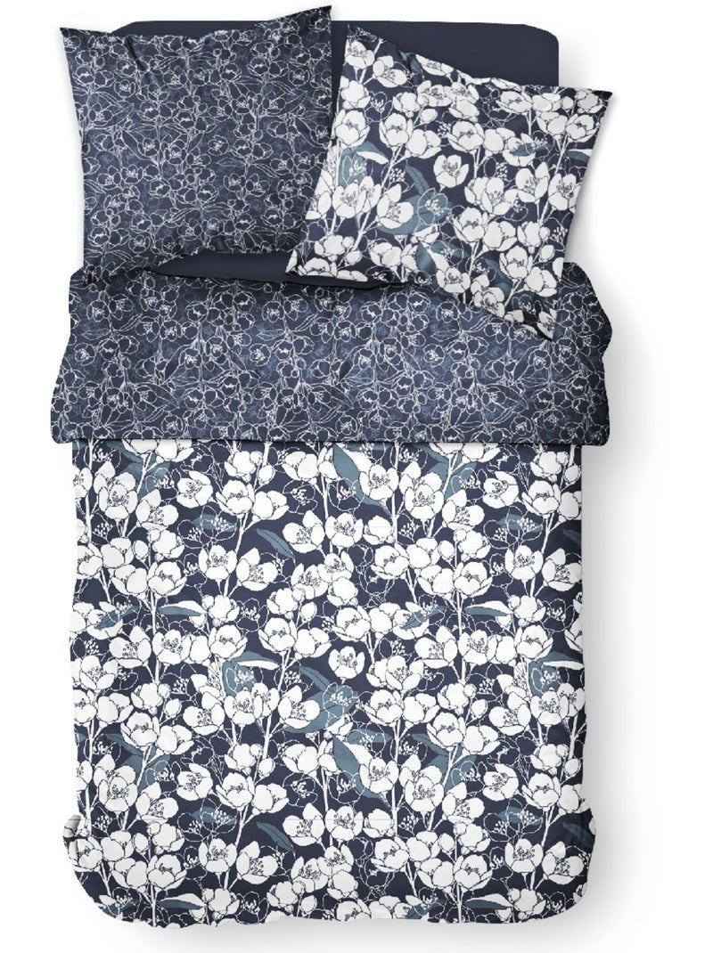 Parure de lit coton zippée 2 personnes imprimé floral MAWIRA Bleu - Kiabi