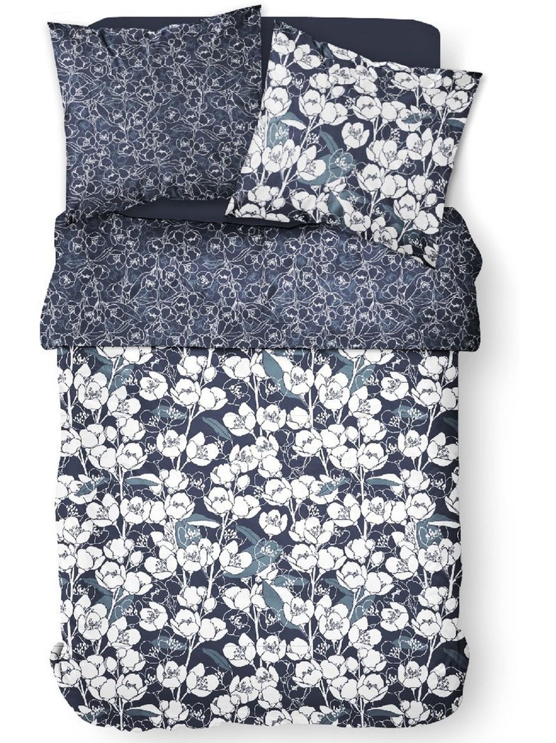 Parure de lit coton zippée 2 personnes imprimé floral MAWIRA Bleu - Kiabi