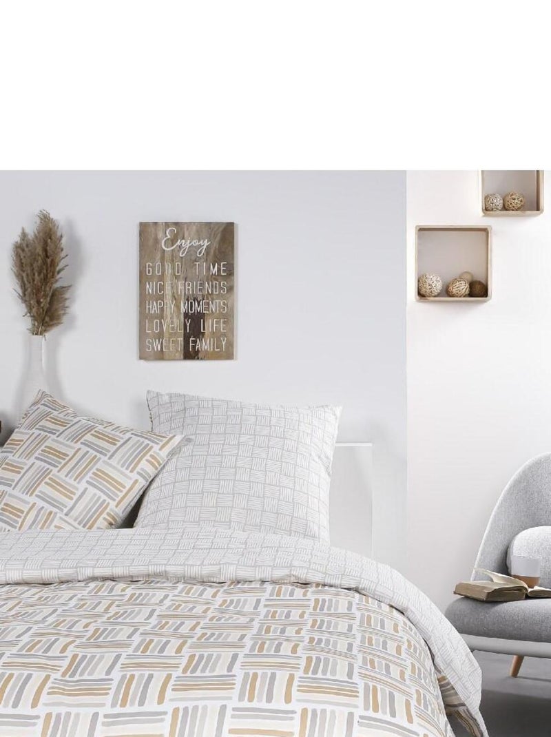 Parure de lit coton zippée 2 personnes imprimé graphique MAWIRA Beige - Kiabi