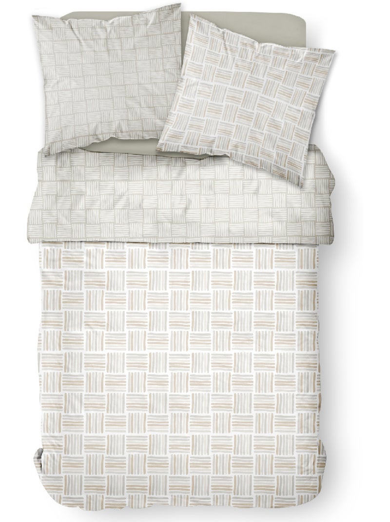 Parure de lit coton zippée 2 personnes imprimé graphique MAWIRA Beige - Kiabi