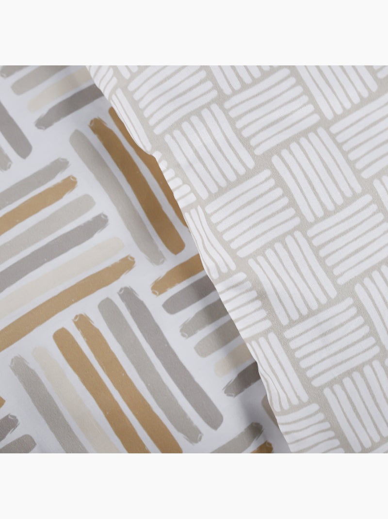 Parure de lit coton zippée 2 personnes imprimé graphique MAWIRA Beige - Kiabi