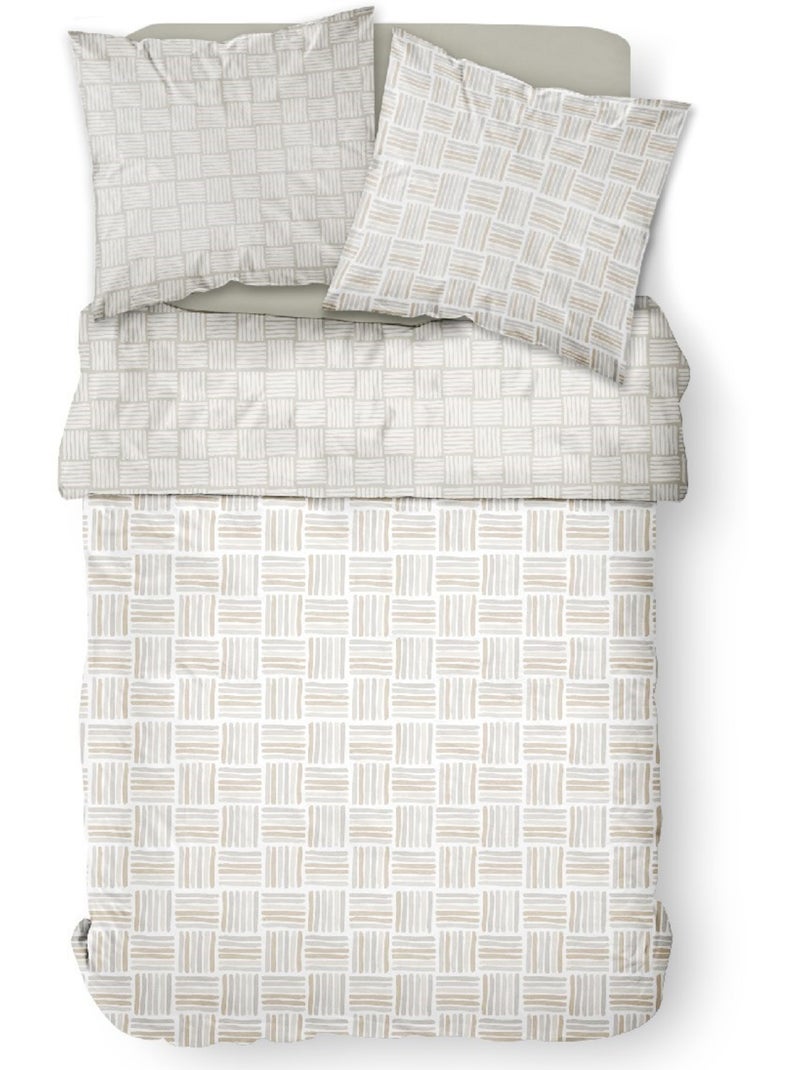 Parure de lit coton zippée 2 personnes imprimé graphique MAWIRA Beige - Kiabi