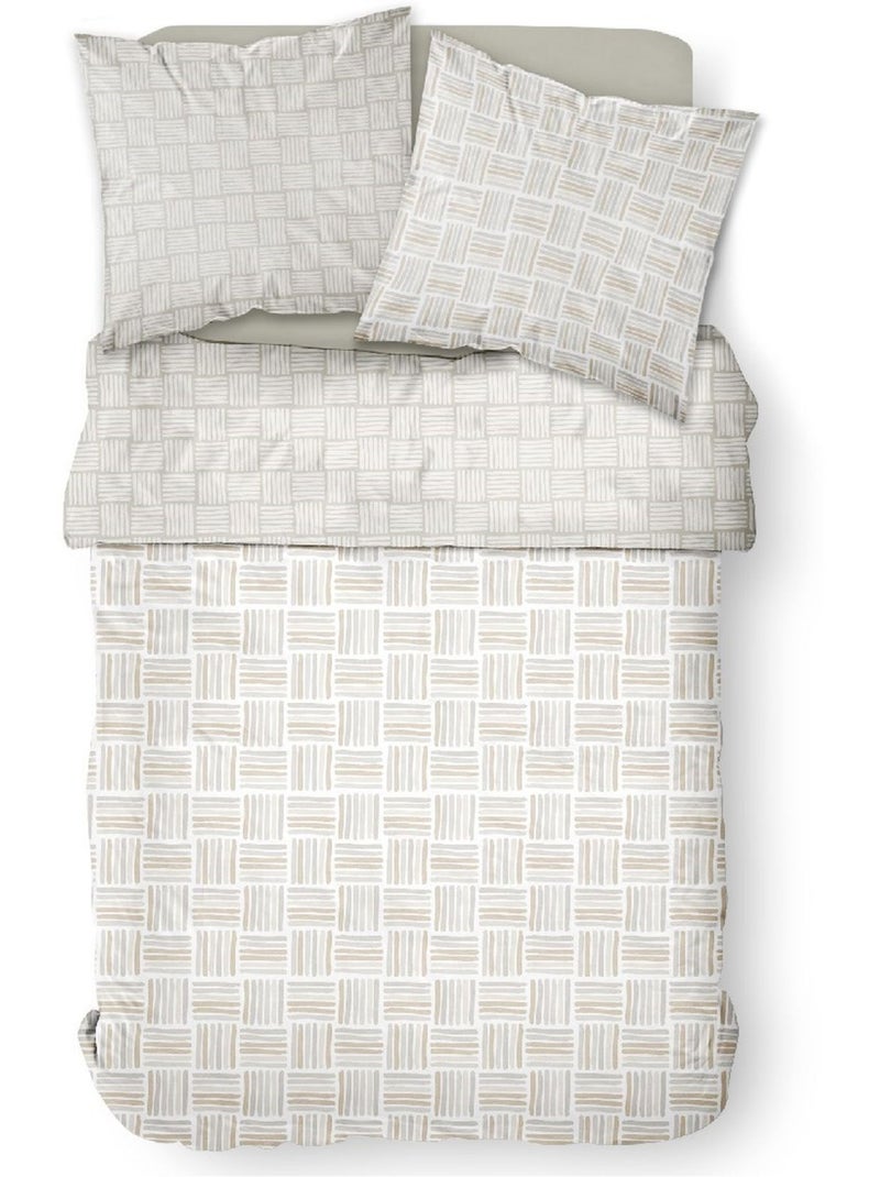 Parure de lit coton zippée 2 personnes imprimé graphique MAWIRA Beige - Kiabi