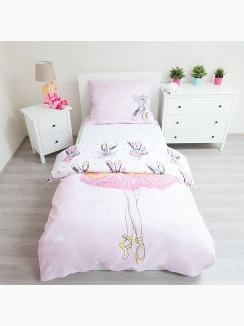 Parure de Lit Danseuse Ballerine 140x200 cm - Housse de couette enfant Blanc Rose clair Gris - Kiabi