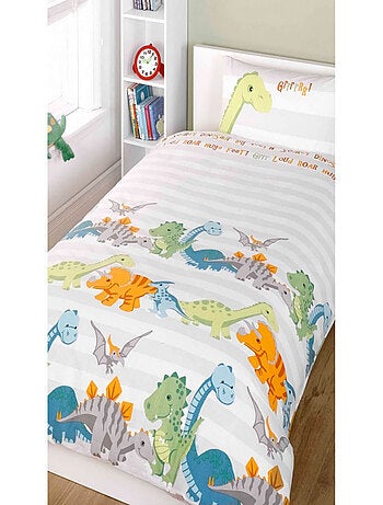 Parure de lit Dinosaures fond blanc 135 cm x 200 cm