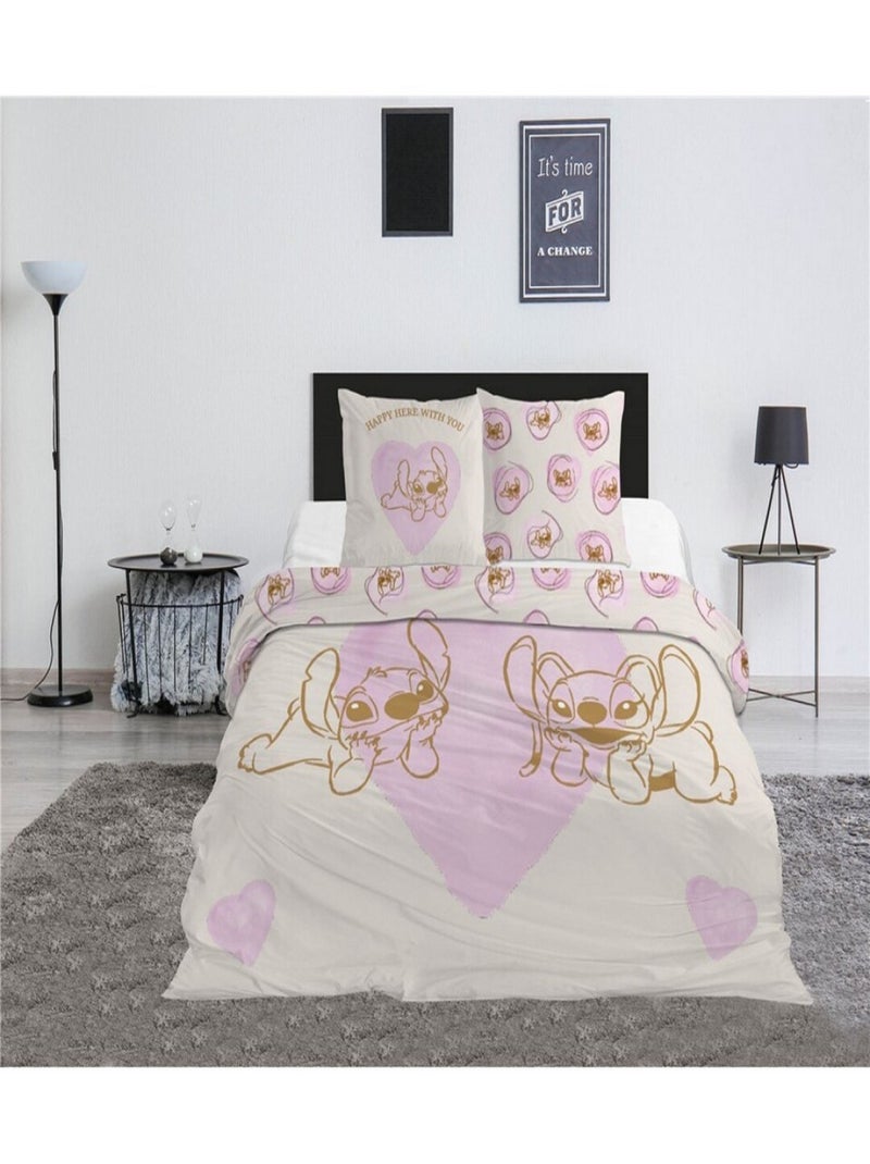 Parure de lit double 240x220 cm Stitch & Angel (Lilo & Stich) Blanc Violet Gris - Kiabi