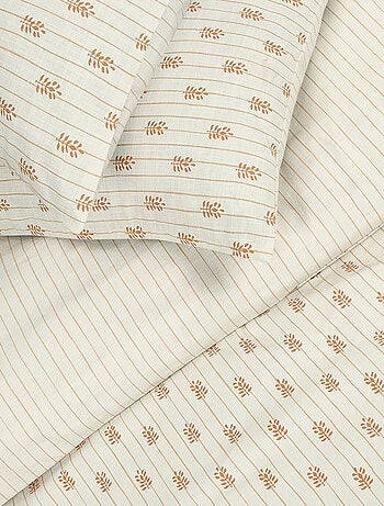 Parure de lit double à rayures fleurie effet lin - Future Home