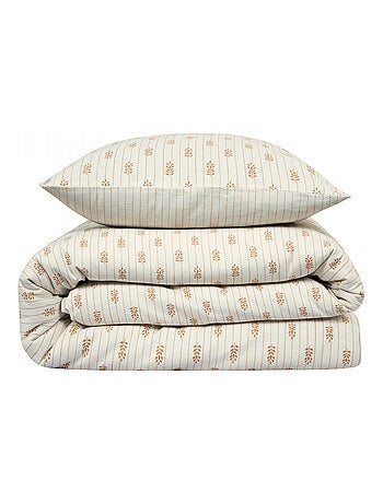 Parure de lit double à rayures fleurie effet lin - Future Home