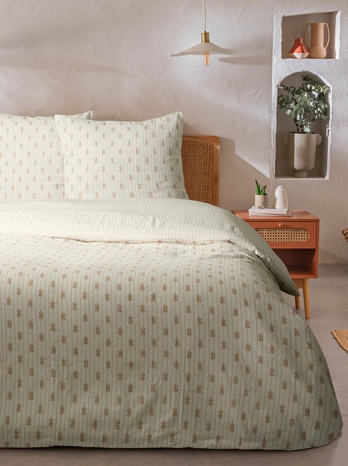 Parure de lit double à rayures fleurie effet lin - Future Home - Kiabi